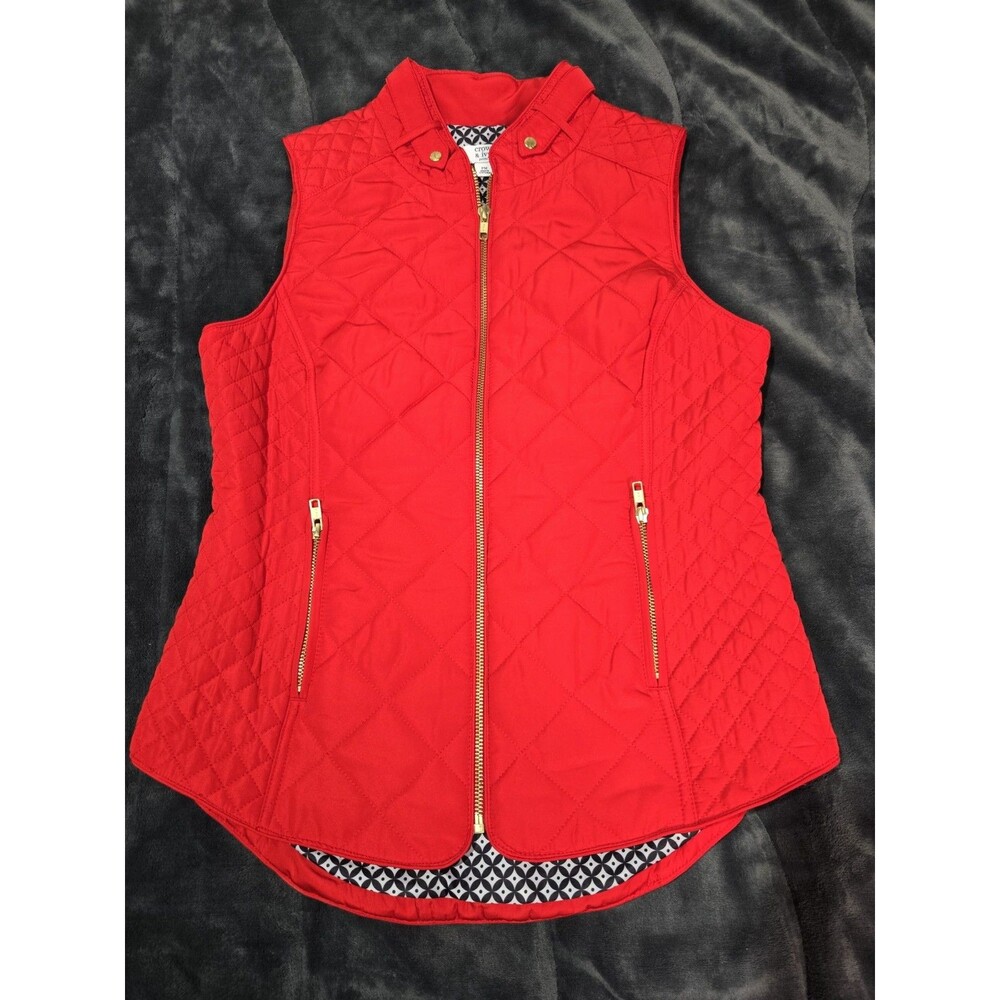 Women's Crown & Ivy Red Puffer Vest size Petite Medium Gold hardware